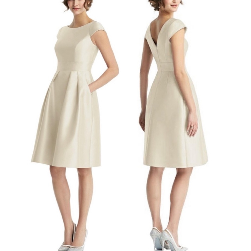 Alfred Sung Blue Mist Cap Sleeve Satin Midi Cocktail Dress size 16 regular - Picture 1 of 8
